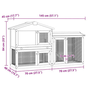 Großer Kaninchenstall Grau und Weiß 145x45x84 cm Holz