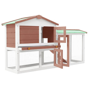 Großer Kaninchenstall Braun und Weiß 145x45x84 cm Holz