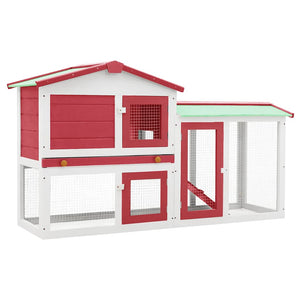 Großer Kaninchenstall Rot und Weiß 145x45x84 cm Holz