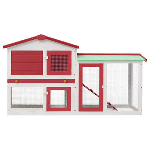 Großer Kaninchenstall Rot und Weiß 145x45x84 cm Holz
