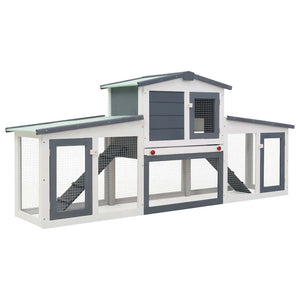 Großer Kaninchenstall Grau und Weiß 201x45x85 cm Holz