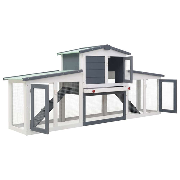 Großer Kaninchenstall Grau und Weiß 201x45x85 cm Holz