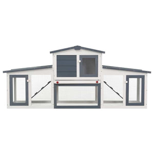Großer Kaninchenstall Grau und Weiß 201x45x85 cm Holz