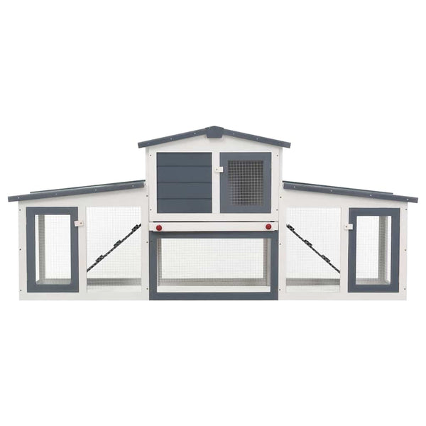 Großer Kaninchenstall Grau und Weiß 201x45x85 cm Holz