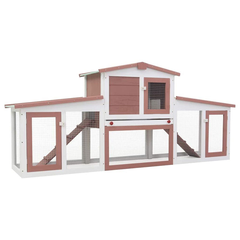 Großer Kaninchenstall Braun und Weiß 201x45x85 cm Holz