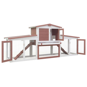 Großer Kaninchenstall Braun und Weiß 201x45x85 cm Holz