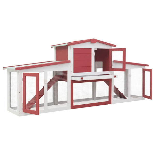 Großer Kaninchenstall Rot und Weiß 201x45x85 cm Holz