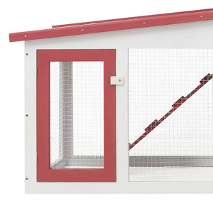 Großer Kaninchenstall Rot und Weiß 201x45x85 cm Holz