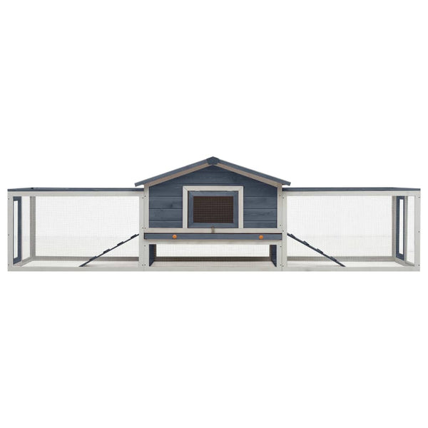 Kaninchenstall Grau 310x70x87 cm Kiefer & Tanne Massivholz
