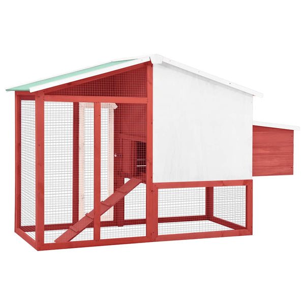 Hühnerstall mit Legekasten Rot und Weiß Tanne Massivholz
