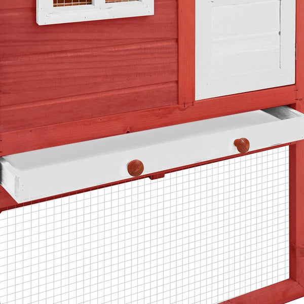 Hühnerstall mit Legekasten Rot und Weiß Tanne Massivholz