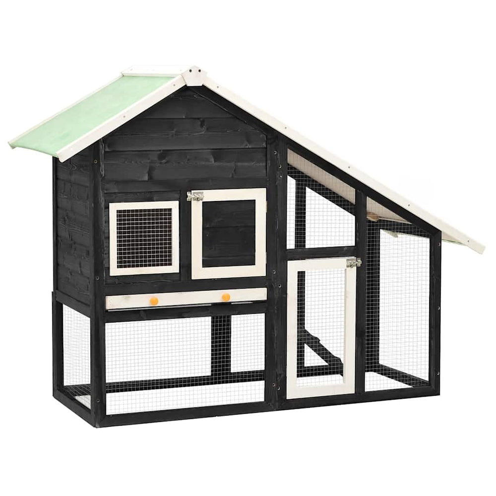 Kaninchenstall Grau und Weiß 140x63x120 cm Tanne Massivholz
