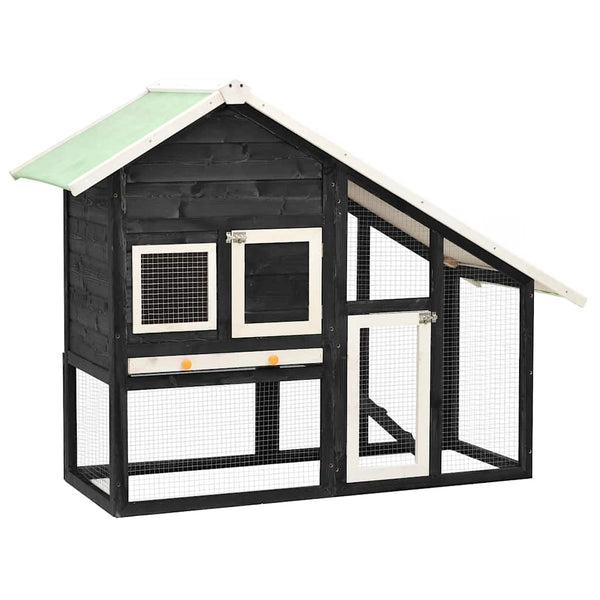Kaninchenstall Grau und Weiß 140x63x120 cm Tanne Massivholz