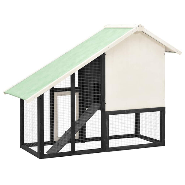 Kaninchenstall Grau und Weiß 140x63x120 cm Tanne Massivholz