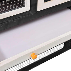 Kaninchenstall Grau und Weiß 140x63x120 cm Tanne Massivholz