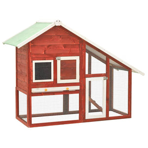 Kaninchenstall Rot und Weiß 140x63x120 cm Tanne Massivholz