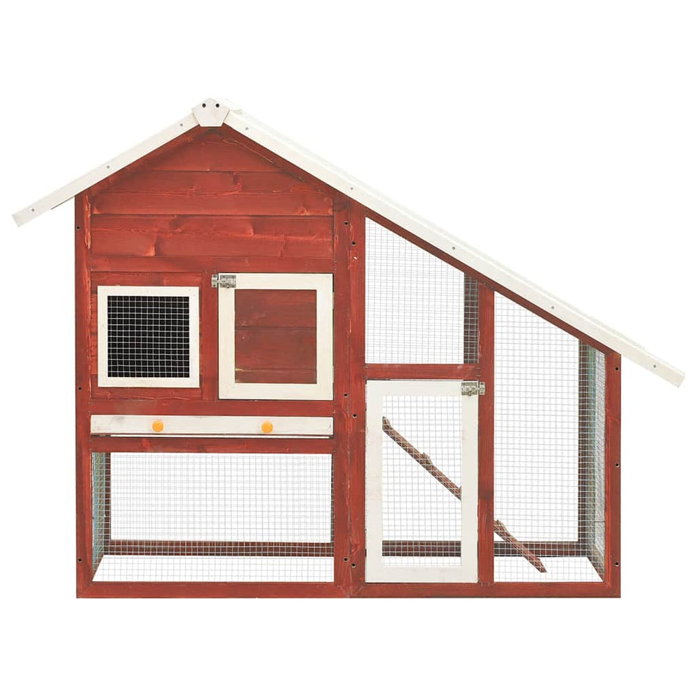 Kaninchenstall Rot und Weiß 140x63x120 cm Tanne Massivholz