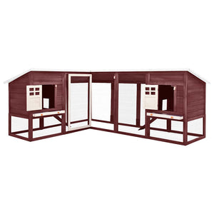 Kaninchenstall mit Freilauf Mocca und Weiß Tanne Massivholz