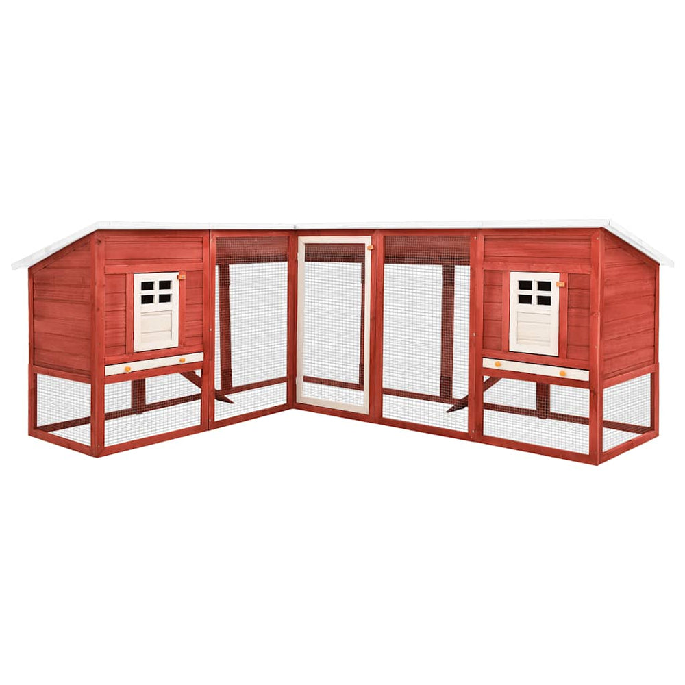 Kaninchenstall mit Freilauf Rot und Weiß Tanne Massivholz