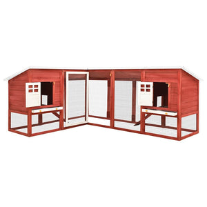 Kaninchenstall mit Freilauf Rot und Weiß Tanne Massivholz
