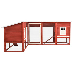 Kaninchenstall mit Freilauf Rot und Weiß Tanne Massivholz
