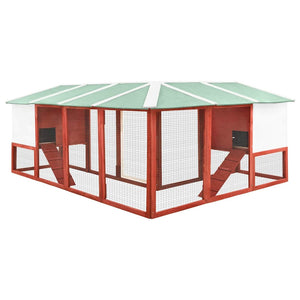 Kaninchenstall mit Freilauf Rot und Weiß Tanne Massivholz