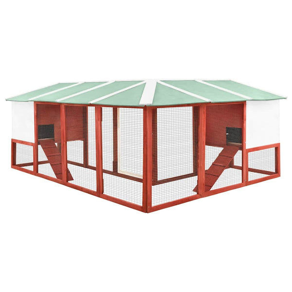 Kaninchenstall mit Freilauf Rot und Weiß Tanne Massivholz