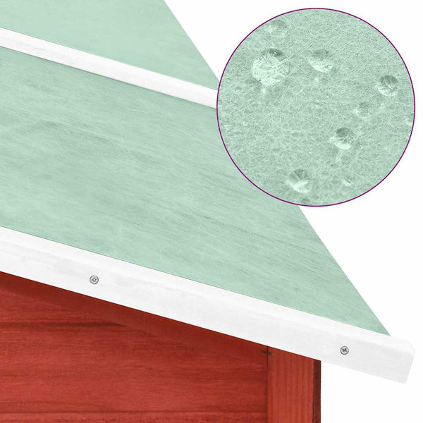 Kaninchenstall mit Freilauf Rot und Weiß Tanne Massivholz