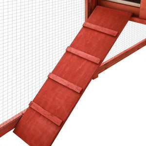 Kaninchenstall mit Freilauf Rot und Weiß Tanne Massivholz