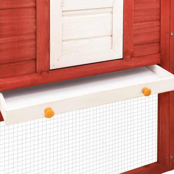 Kaninchenstall mit Freilauf Rot und Weiß Tanne Massivholz