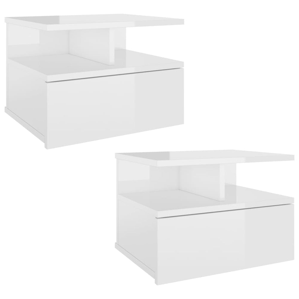 Hängender Nachttisch, 2er Set, Weiß Hochglanz