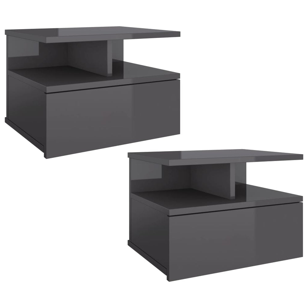 vidaXL Wall-Mounted Nightstands 2 pcs High Gloss Grey 40x31x27 cm