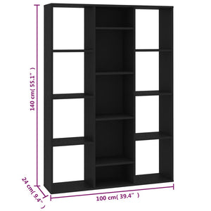 Schwarzes Raumteiler-Bücherregal 100x24x140 cm