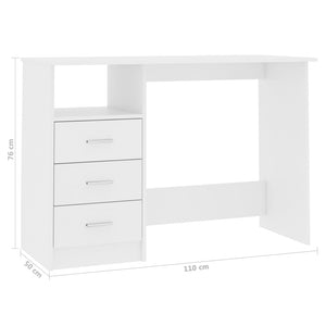 Schreibtisch Weiß mit Schubladen 110 cm