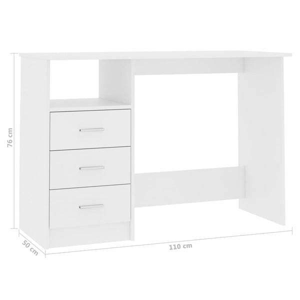 Schreibtisch Weiß mit Schubladen 110 cm