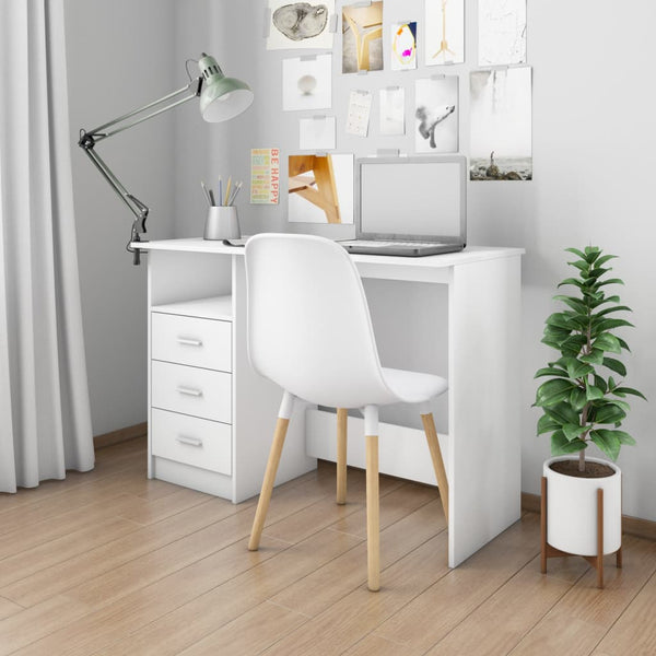 Schreibtisch Weiß mit Schubladen 110 cm