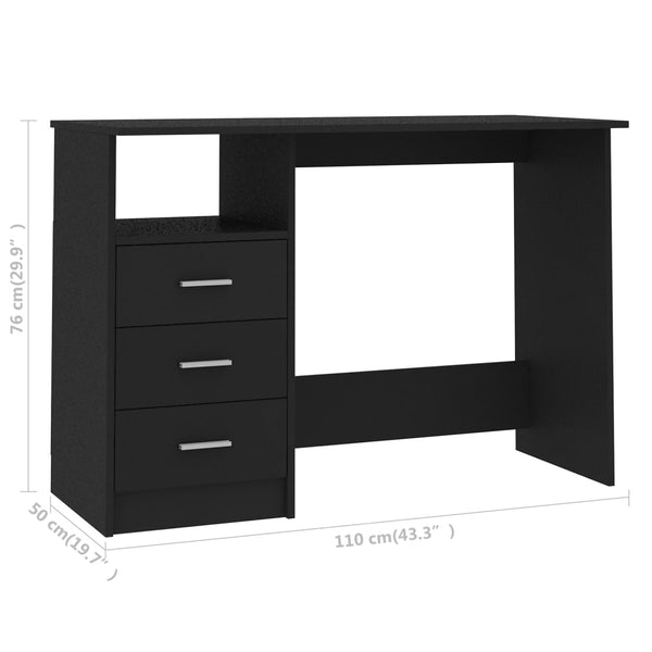 Schwarzer Schreibtisch mit Schubladen 110x50 cm