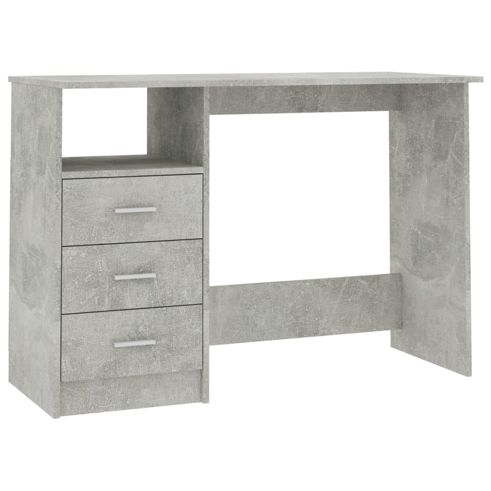 Betongrauer Schreibtisch mit Schubladen, 110 cm