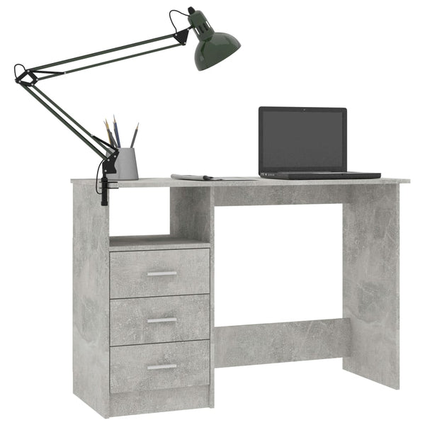 vidaXL Bureau avec tiroirs Gris béton 110x50x76 cm Bois d'ingénierie