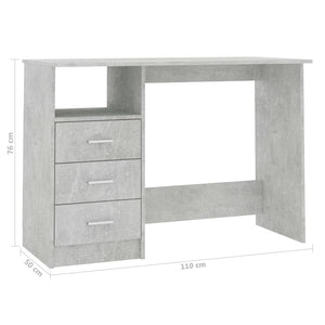 vidaXL Bureau avec tiroirs Gris béton 110x50x76 cm Bois d'ingénierie