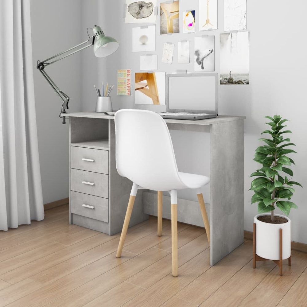 Betongrauer Schreibtisch mit Schubladen, 110 cm