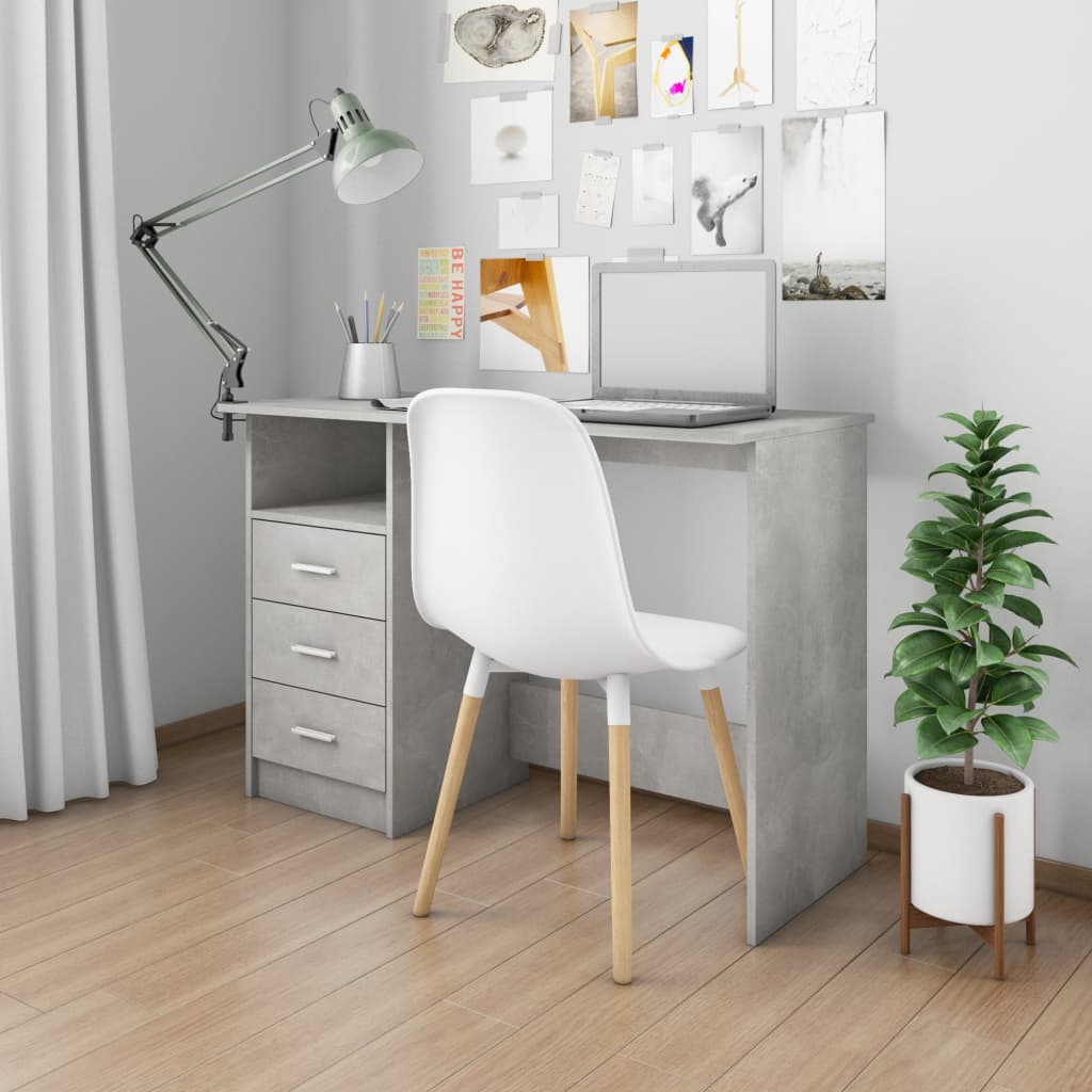 vidaXL Bureau avec tiroirs Gris béton 110x50x76 cm Bois d'ingénierie