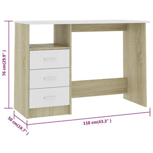 Schreibtisch Weiß Sonoma-Eiche 110 cm