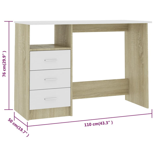 Schreibtisch Weiß Sonoma-Eiche 110 cm