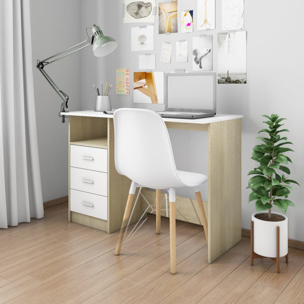 Schreibtisch Weiß Sonoma-Eiche 110 cm