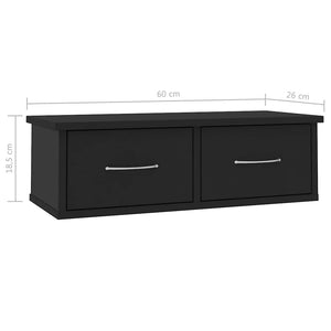 Wandregal mit Schubladen, Schwarz, 60 cm