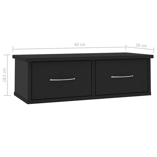 Wandregal mit Schubladen, Schwarz, 60 cm