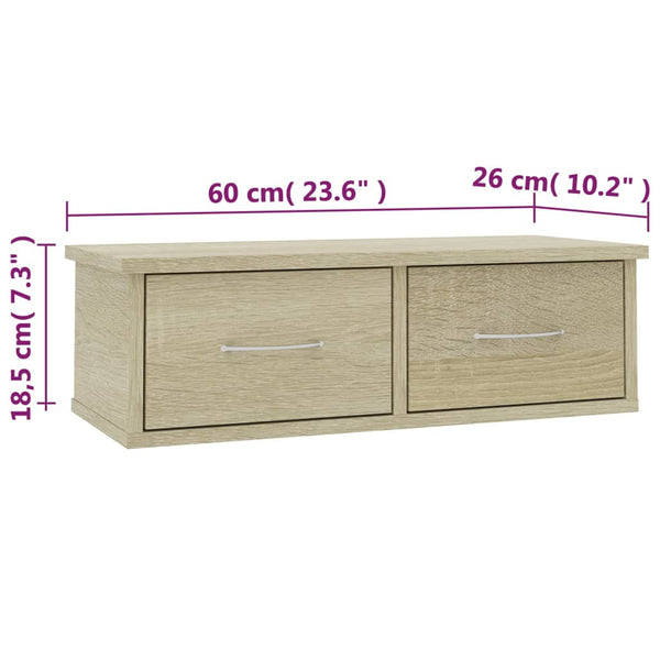 Wandregal mit Schubladen Sonoma-Eiche 60 cm