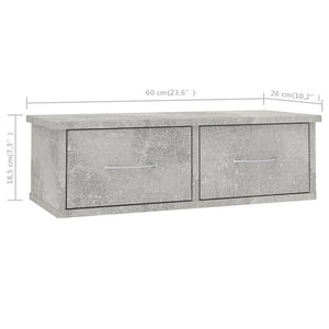 Wandregal mit Schubladen, Betongrau, 60cm