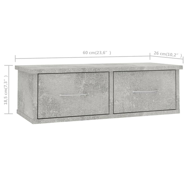 Wandregal mit Schubladen, Betongrau, 60cm